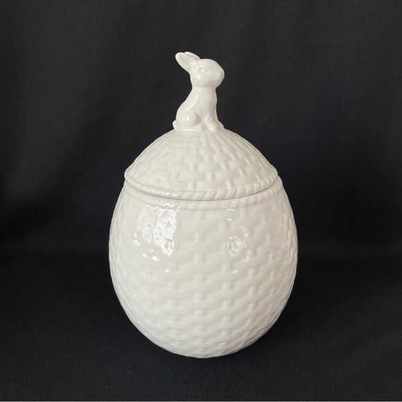 Other - Egg Shaped Canister with Bunny on top - Basket Weave